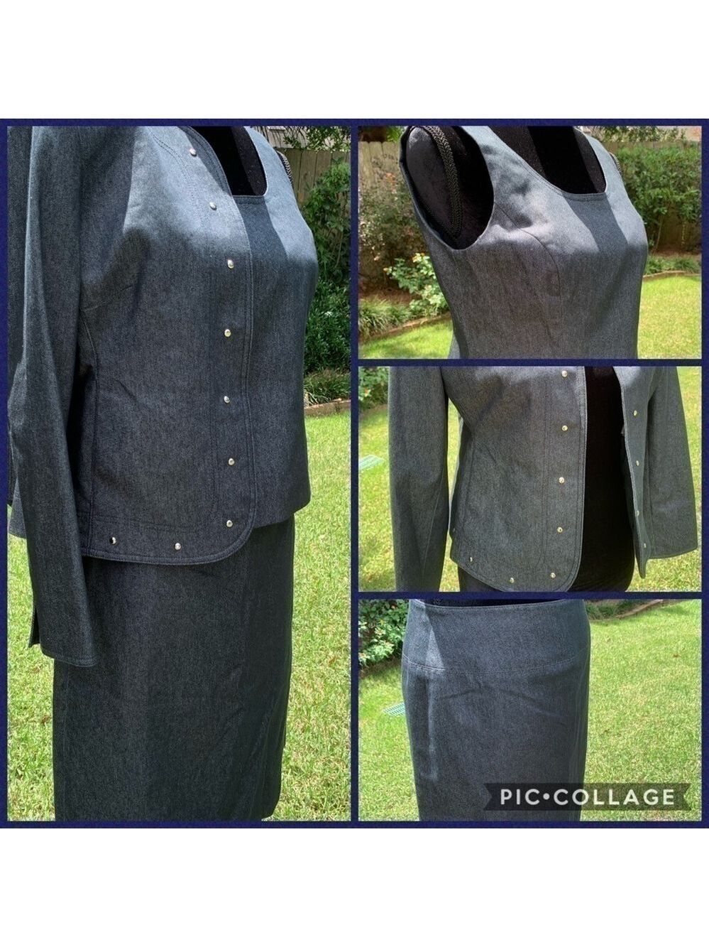 KASPER Denim Skirt Suit Navy 3 Piece